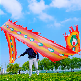 19.6ft Washable Silk-like Dragon Poi with Adjustable Wand, 6 meters of Outdoor Flinging Fitness Dance with 3D Rainbow Color Dragon Ribbon Streamer Set (Color: Fire Phoenix)
